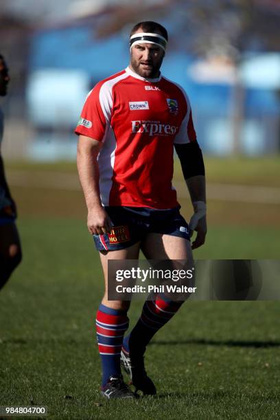 Tim Perry of Tasman warms up during the Mitre 10 Cup trial match between Counties Manukau and Tasman at Mountford Park on June 27, 2018 in Auckland,...