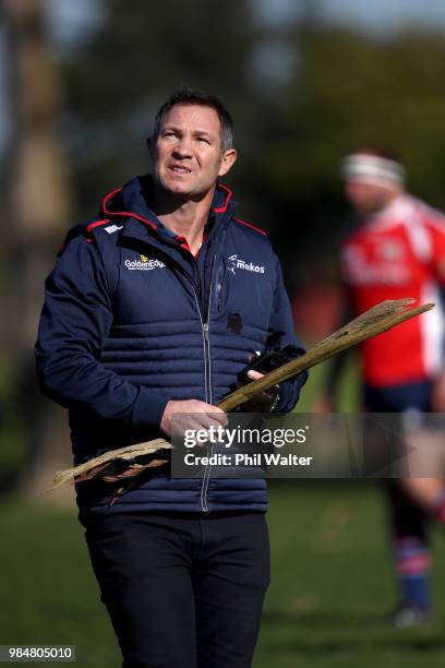 Tasman coach Leon MacDonald during the Mitre 10 Cup trial match between Counties Manukau and Tasman at Mountford Park on June 27, 2018 in Auckland,...