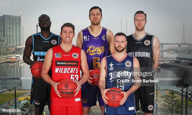 Majok Majok of the New Zealand Breakers; Damian Martin of the Perth Wildcats; Andrew Bogut of the Sydney Kings; David Barlow of Melbourne United and...