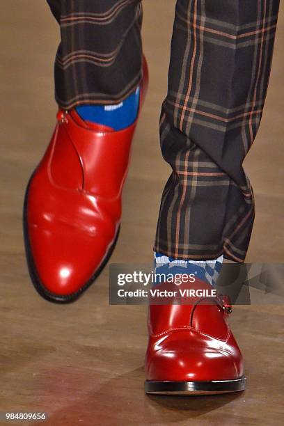 Model walks the runway during the Paul Smith Menswear Spring/Summer 2019 fashion show as part of Paris Fashion Week on June 24, 2018 in Paris, France.