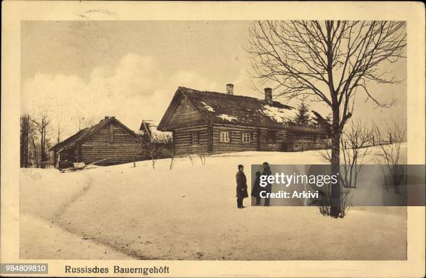 Ak Russisches Bauerngehöft im Winter, Schnee