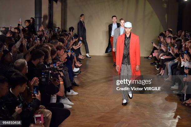 Model walks the runway during the Paul Smith Menswear Spring/Summer 2019 fashion show as part of Paris Fashion Week on June 24, 2018 in Paris, France.