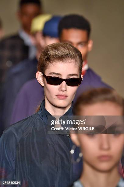 Model walks the runway during the Paul Smith Menswear Spring/Summer 2019 fashion show as part of Paris Fashion Week on June 24, 2018 in Paris, France.