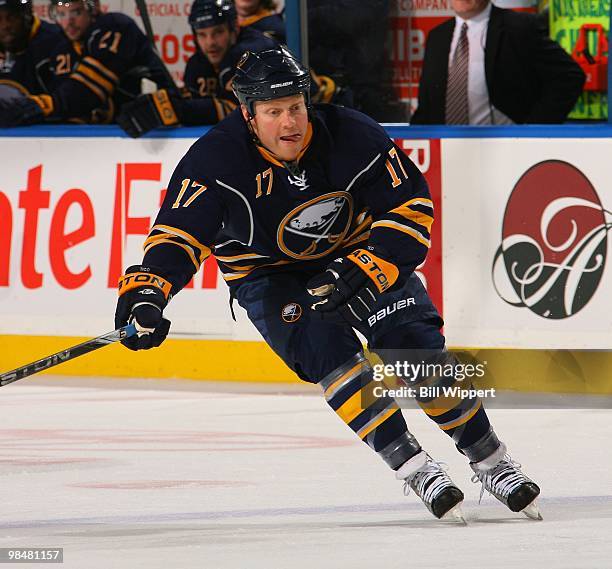 Raffi Torres of the Buffalo Sabres skates against the New York Rangers on April 6, 2010 at HSBC Arena in Buffalo, New York.