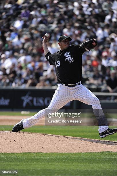 Fredy Garcia of the Chicago White Sox pitches against the Minnesota Twins on April 10, 2010 at U.S. Cellular Field in Chicago, Illinois. The Twins...