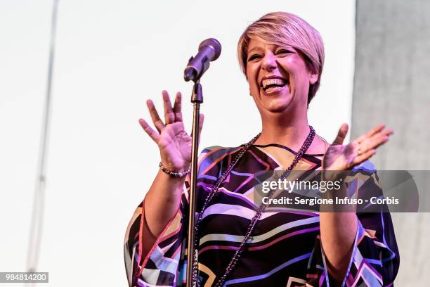 Paola Folli of Elio e le Storie Tese performs on stage at CarroPonte on June 26, 2018 in Milan, Italy.
