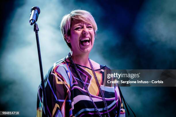 Paola Folli of Elio e le Storie Tese performs on stage at CarroPonte on June 26, 2018 in Milan, Italy.