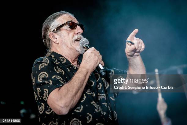 Fabio Treves performs on stage with Elio e le Storie Tese at CarroPonte on June 26, 2018 in Milan, Italy.