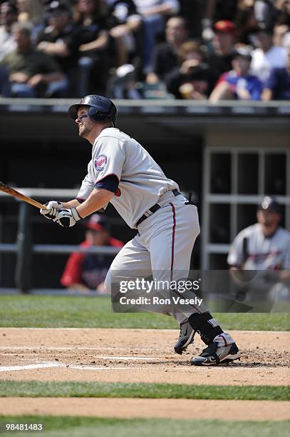 Michael Cuddyer of the Minnesota Twins bats against the Chicago White Sox on April 10, 2010 at U.S. Cellular Field in Chicago, Illinois. The Twins...