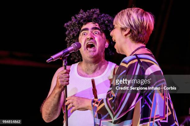 Elio and Paola Folli of Elio e le Storie Tese perform on stage at CarroPonte on June 26, 2018 in Milan, Italy.
