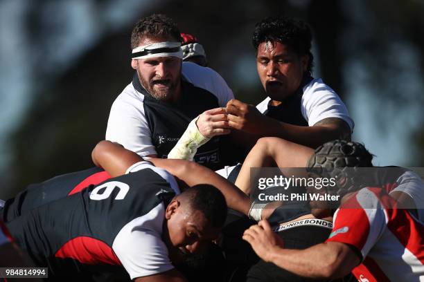 Kieran Read of Counties Manukau during the Mitre 10 Cup trial match between Counties Manukau and Tasman at Mountford Park on June 27, 2018 in...