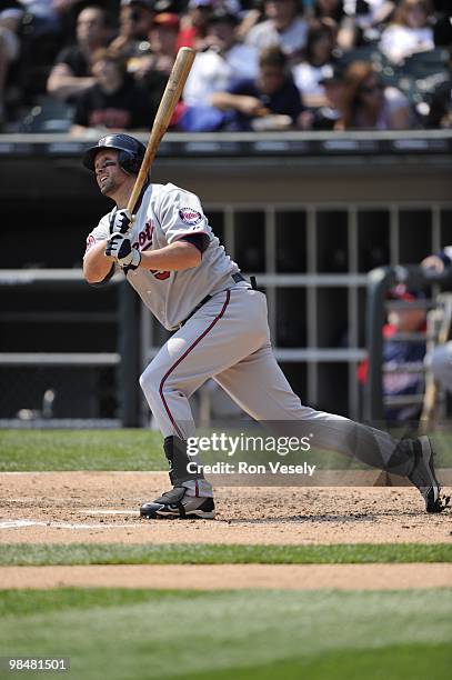 Michael Cuddyer of the Minnesota Twins bats against the Chicago White Sox on April 10, 2010 at U.S. Cellular Field in Chicago, Illinois. The Twins...