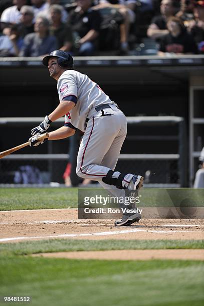 Michael Cuddyer of the Minnesota Twins bats against the Chicago White Sox on April 10, 2010 at U.S. Cellular Field in Chicago, Illinois. The Twins...