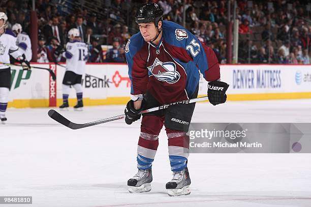 Chris Stewart of the Colorado Avalanche skates against the Los Angeles Kings at the Pepsi Center on April 11, 2010 in Denver, Colorado. The Los...