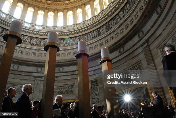 Candles are lit during the Holocaust Day of Remembrance Ceremony inside the Rotunda of the U.S. Capitol which is led by Gen. David Petraeus,...