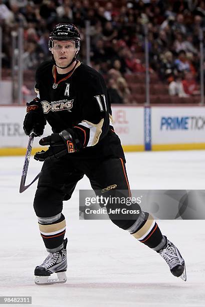 Saku Koivu of the Anaheim Ducks skates against the Colorado Avalanche at the Honda Center on March 3, 2010 in Anaheim, California. The Avalanche...