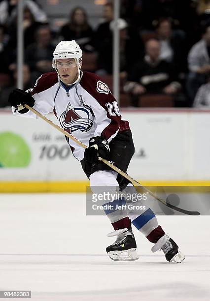 Paul Stastny of the Colorado Avalanche skates against the Anaheim Ducks at the Honda Center on March 3, 2010 in Anaheim, California.