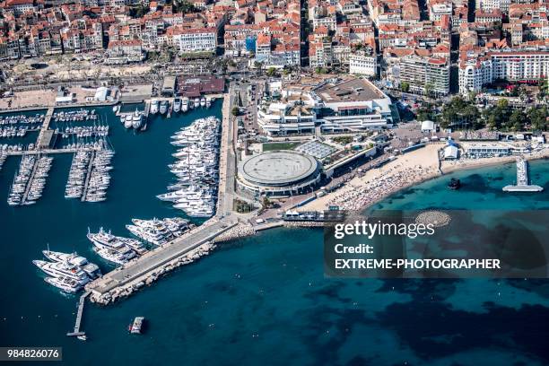 aerial view of cannes - cannes boat stock pictures, royalty-free photos & images