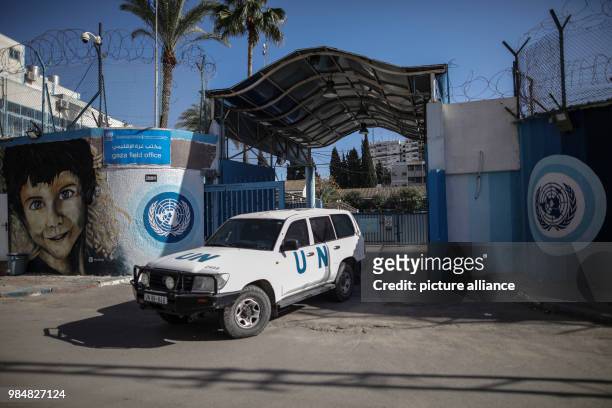 General view of the entrance of the United Nations Relief and Works Agency for Palestine Refugees in the Near East headquarters in Gaza City, Gaza,...