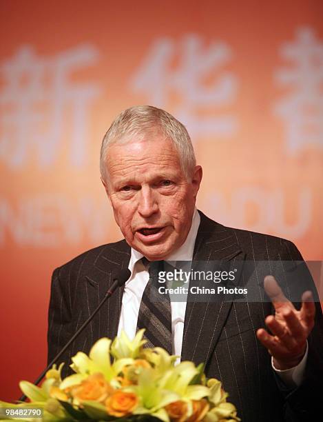 Edmund S. Phelps, 2006 Nobel Prize Laureate in Economic Sciences, delivers a speech during an inauguration ceremony on April 15, 2010 in Beijing,...