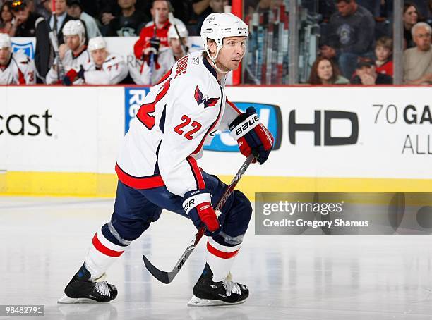 Mike Knuble of the Washington Capitals skates against the Pittsburgh Penguins on April 6, 2010 at the Mellon Arena in Pittsburgh, Pennsylvania.