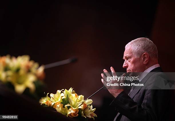 Edmund S. Phelps, 2006 Nobel Prize Laureate in Economic Sciences, delivers a speech during an inauguration ceremony on April 15, 2010 in Beijing,...