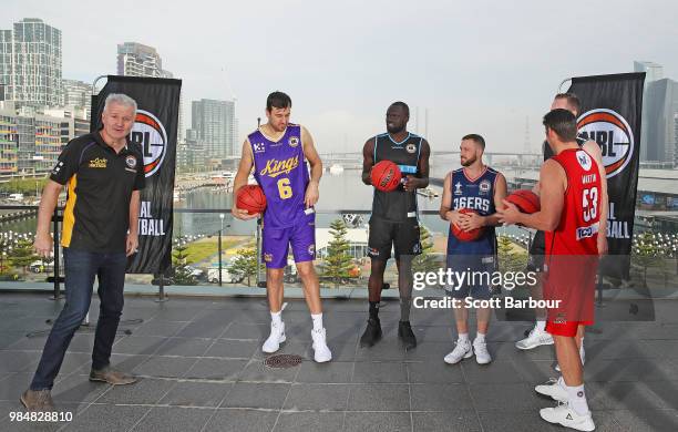 Andrew Gaze, coach of the Sydney Kings; Damian Martin of the Perth Wildcats; Majok Majok of the New Zealand Breakers; Andrew Bogut of the Sydney...