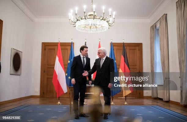 German President Frank-Walter Steinmeier welcomes Austrian Chancellor Sebastian Kurz at the Bellevue Palace in Berlin, Germany, 18 January 2018....