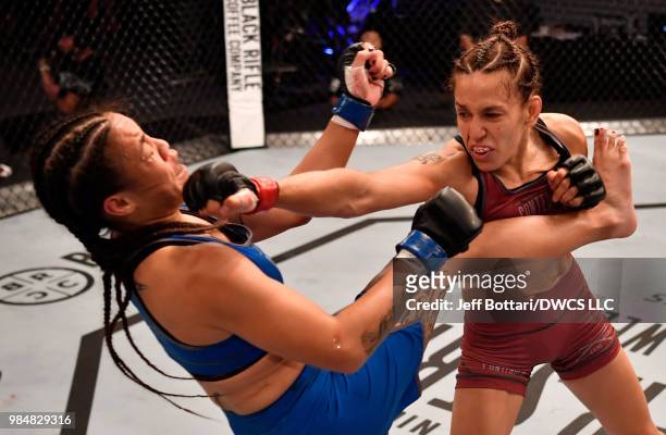 Antonina Shevchenko of Kyrgyzstan punches Jaimee Nievera in their women's flyweight bout during Dana White's Tuesday Night Contender Series at the...
