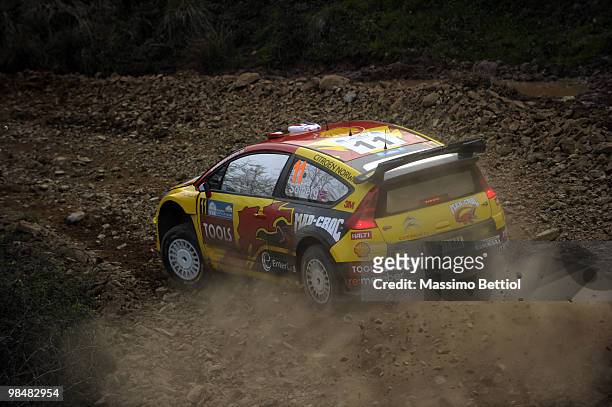 Petter Solberg of Norway and Phil Mills of Great Britain compete in their Citroen C4 during the Shakedown of the WRC Rally of Turkey on April 15,...