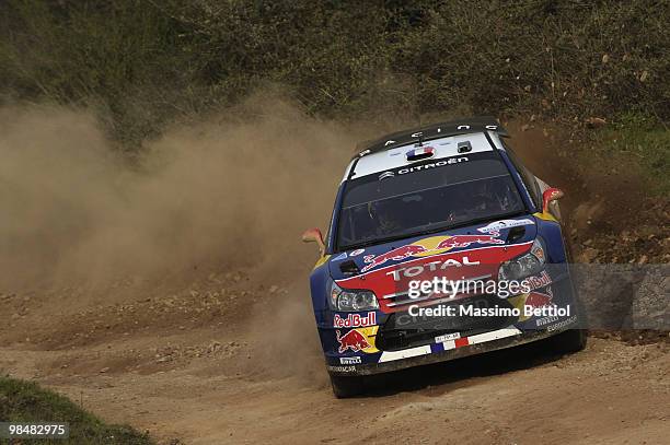 Sebastien Loeb of France and Daniel Elena of Monaco compete in their Citroen C4 Total during the Shakedown of the WRC Rally of Turkey on April 15,...