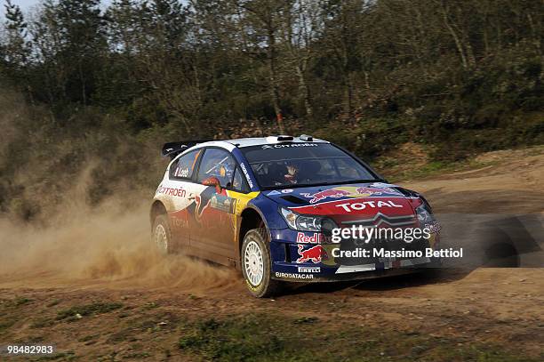 Sebastien Loeb of France and Daniel Elena of Monaco compete in their Citroen C4 Total during the Shakedown of the WRC Rally of Turkey on April 15,...