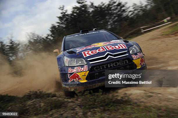 Kimi Raikkonen of Finland and Kaj Lindstrom of Finland compete in their Citroen C4 Junior Team during the Shakedown of the WRC Rally of Turkey on...