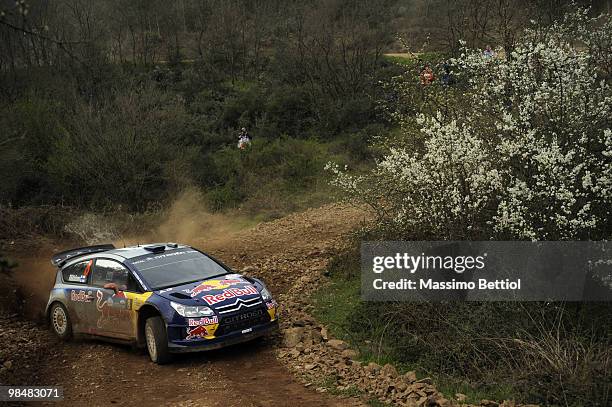 Kimi Raikkonen of Finland and Kaj Lindstrom of Finland compete in their Citroen C4 Junior Team during the Shakedown of the WRC Rally of Turkey on...