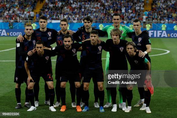 Players of Croatia pose for a team photo prior to the 2018 FIFA World Cup Russia Group D match between Iceland and Croatia at the Rostov Arena in...