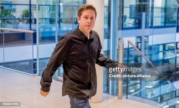 The federal chairman of the Social Democratic Party's youth organisation "Young Socialists" , Kevin Kuehnert, arrives for a press conference of the...