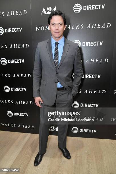 Actor Chaske Spencer attends the New York screening of "Woman Walks Ahead" at the Whitby Hotel on June 26, 2018 in New York City.