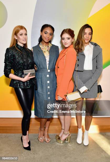 Katherine McNamara, Chandler Kinney, Willow Shields and Georgie Flores attend the Wolk Morais Collection 7 Fashion Show at The Jeremy Hotel on June...