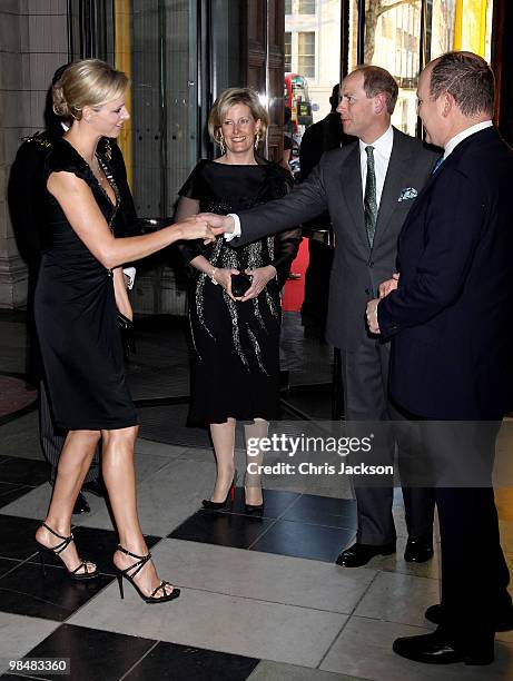 Charlene Wittstock, Prince Albert II of Monaco, Sophie, Countess of Wessex and Prince Edward, Earl of Wessex attend the private view of exhibition...