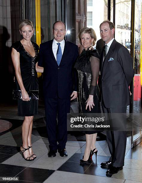 Charlene Wittstock, Prince Albert II of Monaco, Sophie, Countess of Wessex and Prince Edward, Earl of Wessex attend the private view of exhibition...