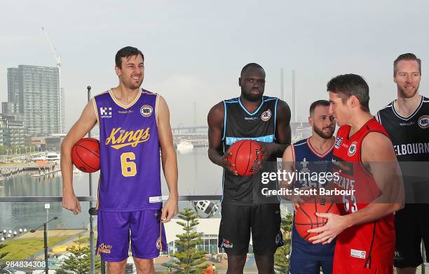 Damian Martin of the Perth Wildcats; Majok Majok of the New Zealand Breakers; Andrew Bogut of the Sydney Kings; Adam Doyle of the Adelaide 36ers and...