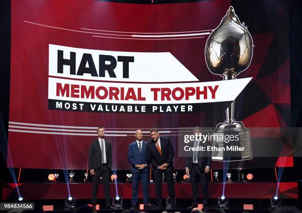 Former Hart Trophy winners Henrik Sedin of the Vancouver Canucks, Hockey Hall of Fame members Mark Messier and Eric Lindros and Alex Ovechkin of the...