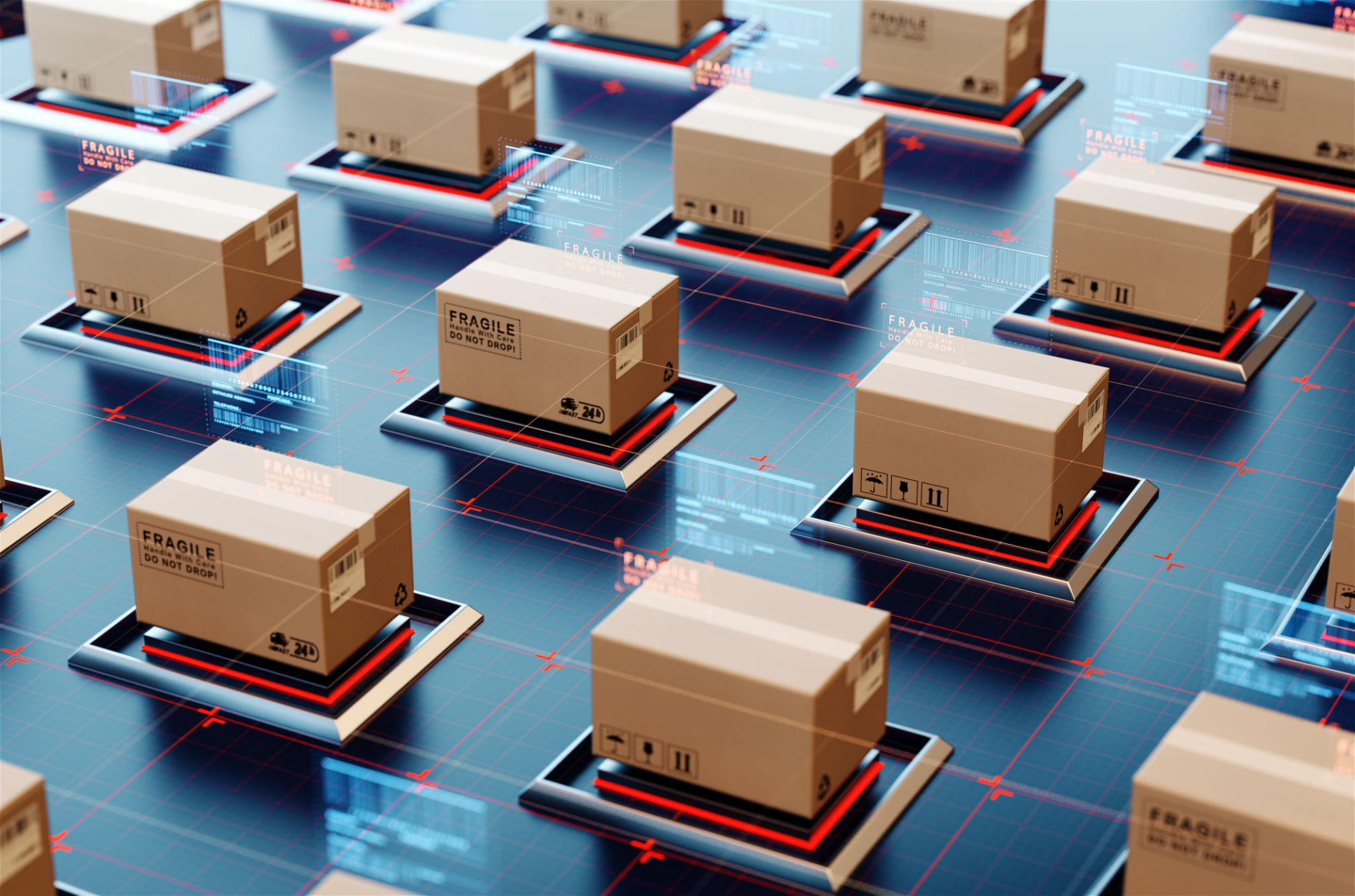 Packages are transported in high-tech Settings,online shopping,Concept of automatic logistics management. Packages are transported in high-tech Settings,online shopping,Concept of automatic logistics management.