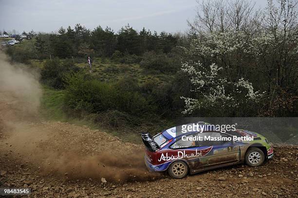 Mikko Hirvonen of Finland and Jarmo Lehtinen of Finland compete in their BP Abu Dhabi Ford Focus during the Shakedown of the WRC Rally of Turkey on...