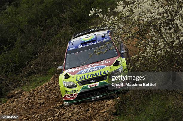 Mikko Hirvonen of Finland and Jarmo Lehtinen of Finland compete in their BP Abu Dhabi Ford Focus during the Shakedown of the WRC Rally of Turkey on...