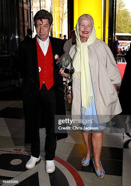 Duggie Fields and Jibby Beane attends the private view of exhibition 'Grace Kelly: Style Icon', at the Victoria & Albert Museum on April 15, 2010 in...