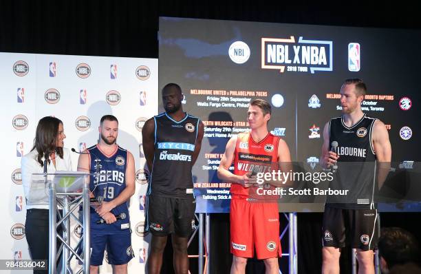 Majok Majok of the New Zealand Breakers; Damian Martin of the Perth Wildcats; Andrew Bogut of the Sydney Kings; David Barlow of Melbourne United;...