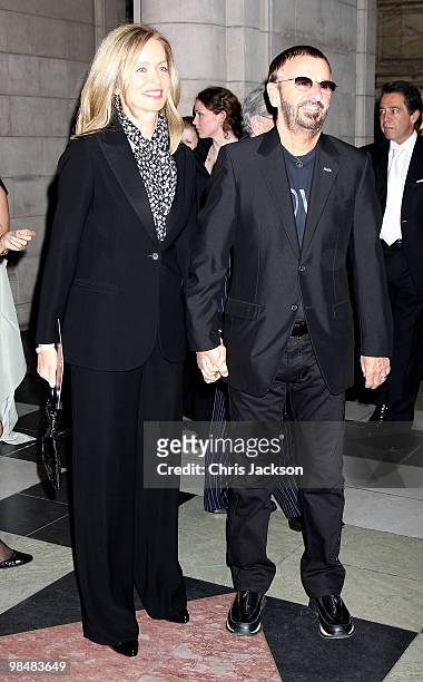 Barbara Bach and Ringo Starr attend the private view of exhibition 'Grace Kelly: Style Icon', at the Victoria & Albert Museum on April 15, 2010 in...