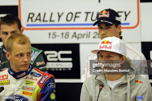 Mikko Hirvonen of Finland, Kimi Raikkonen of Finland, Matthew Wilson of Great Britain and Daniel Sordo of Spain attend the FIA pre event press...