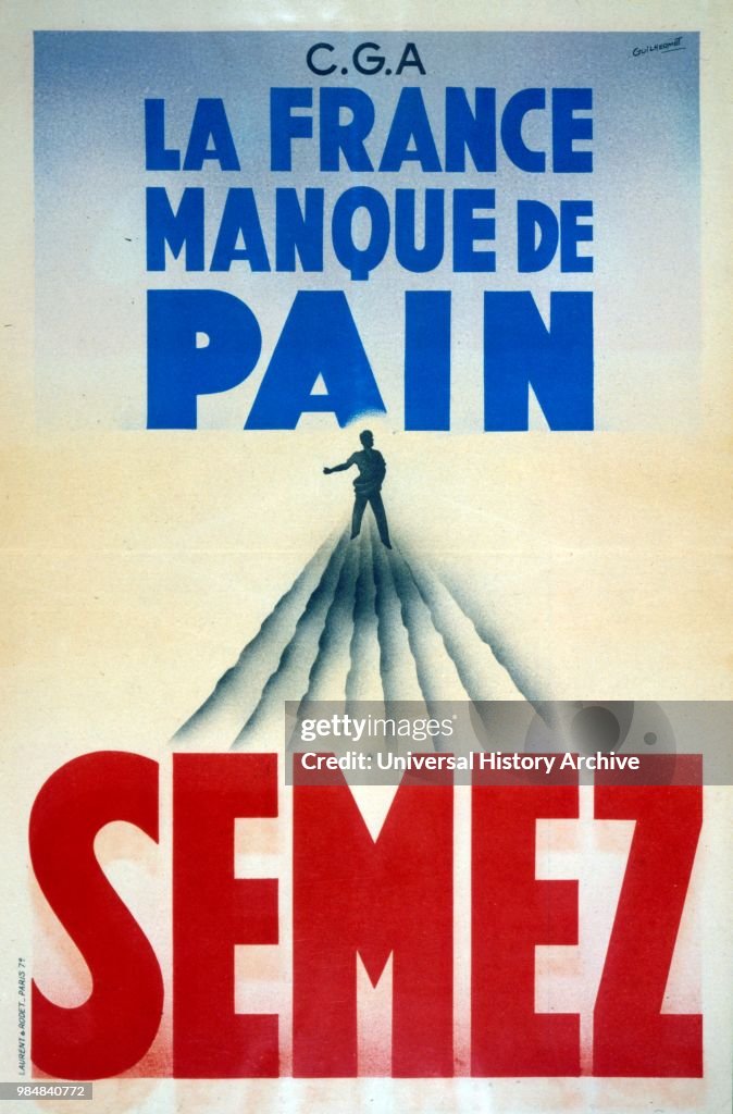 French World War two propaganda poster urging French civilians to sow corn. 'France lacks bread. Sow'